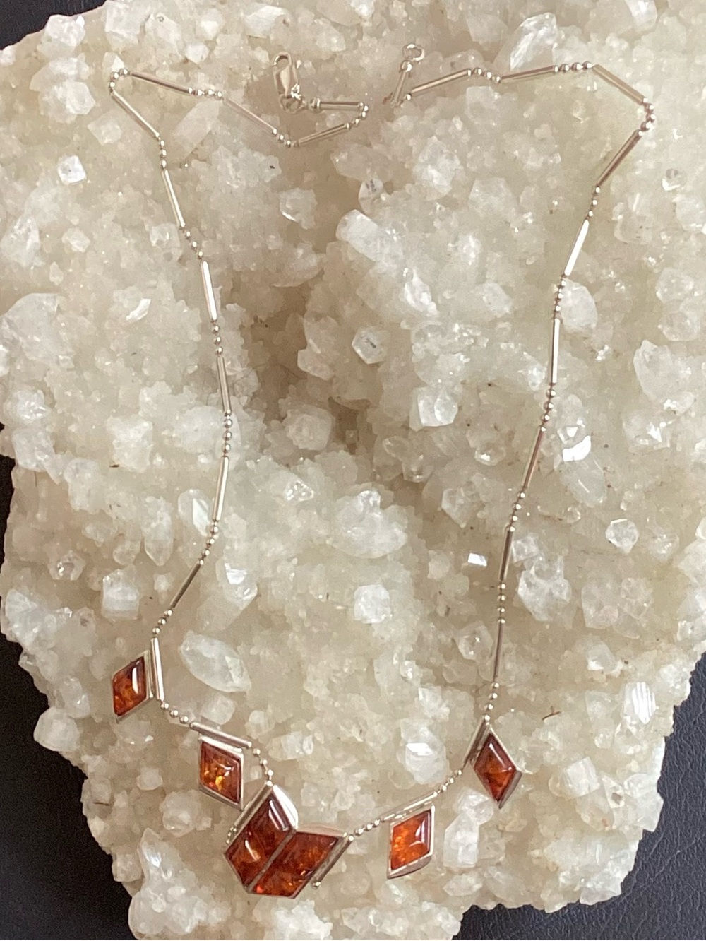 Sterling Silver Necklace with Amber Gemstone Accents